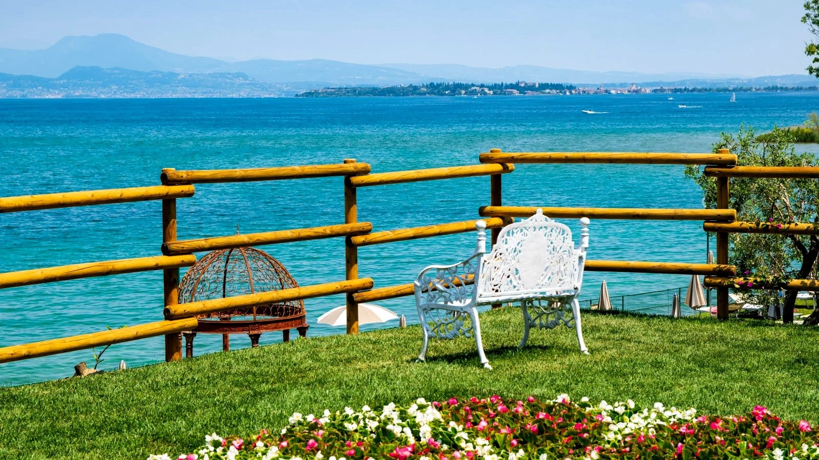 Antalya spring scenery with flowers and sea