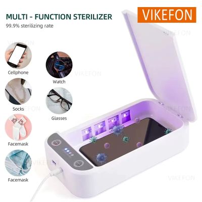 Travel Hygiene Kit - UV sanitizer with phone and mask inside on suitcase